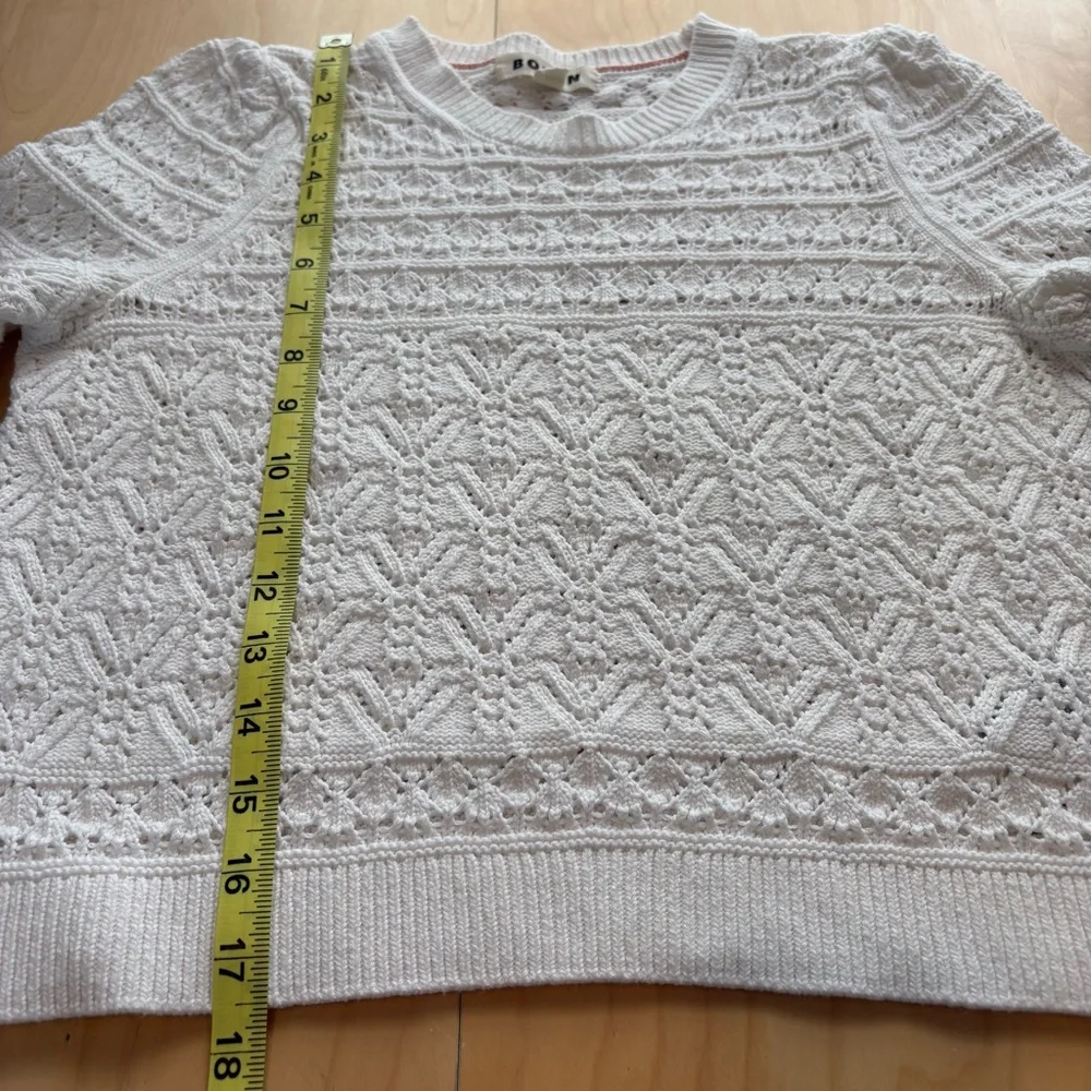Boden Loose Knit Crew Neck Cropped Sweater Size XS White Preppy Classic Cotton - Picture 8 of 9